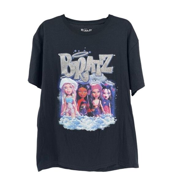 Bratz Y2K Black Glitter Crewneck Oversized Cotton Short Sleeve Graphic Tee Large - Picture 1 of 12